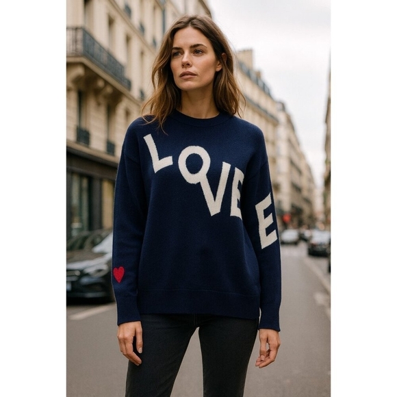 Charter Club 100% Cashmere LOVE Sweater Navy Blue XL Heart Sleeve Pullover Soft - Picture 12 of 12